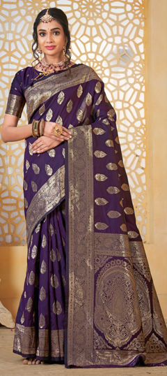 Purple and Violet color Saree in Silk fabric with Weaving, Zari work