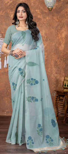 Blue color Saree in Cotton fabric with Weaving work