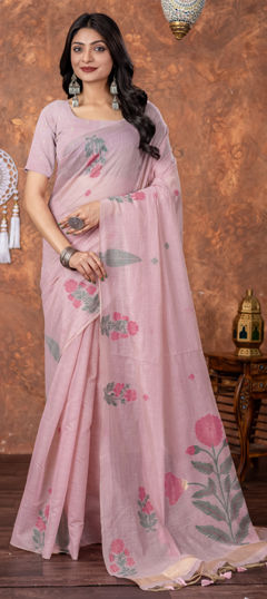 Pink and Majenta color Saree in Cotton fabric with Weaving work