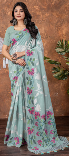 Blue color Saree in Cotton fabric with Weaving work