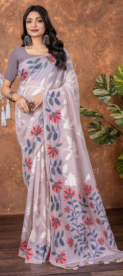 Purple and Violet color Saree in Cotton fabric with Weaving work