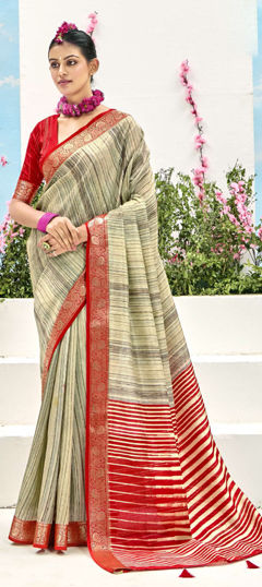 Beige and Brown, Red and Maroon color Saree in Silk fabric with Weaving work