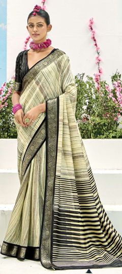 Beige and Brown, Black and Grey color Saree in Silk fabric with Weaving work