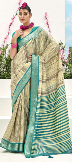 Beige and Brown, Blue color Saree in Silk fabric with Weaving work