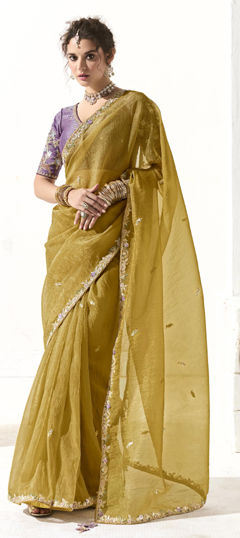 Gold color Saree in Tissue fabric with Sequence work