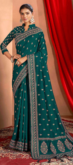 Green color Saree in Cotton fabric with Printed work