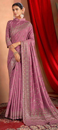 Pink and Majenta color Saree in Cotton fabric with Printed work