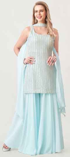 Blue color Salwar Kameez in Georgette fabric with Sequence work