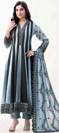 Black and Grey, Blue color Salwar Kameez in Silk fabric with Embroidered, Resham, Thread work
