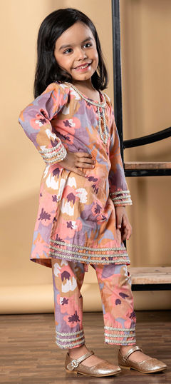 Multicolor color Girls Top with Bottom in Cotton fabric with Lace, Printed work