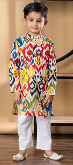 Multicolor color Boys Kurta Pyjama in Cotton fabric with Printed work