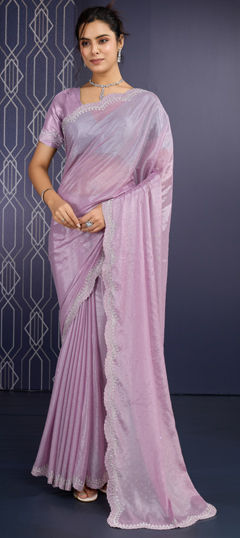 Pink and Majenta color Saree in Georgette fabric with Cut Dana, Stone, Zircon work