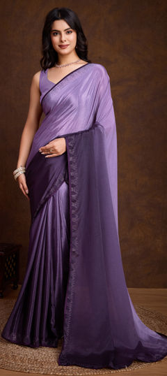 Purple and Violet color Saree in Chinon Silk fabric with Swarovski, Zircon work