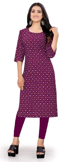 Purple and Violet color Salwar Kameez in Crepe Silk fabric with Printed work