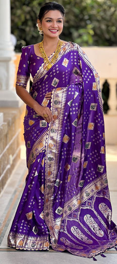 Purple and Violet color Saree in Silk fabric with Weaving work