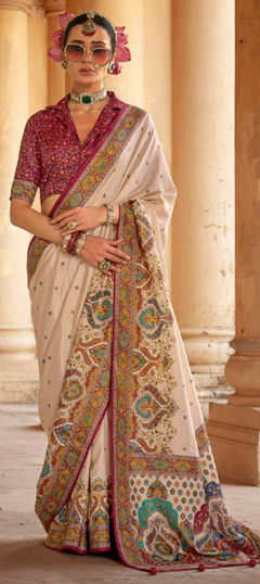 Beige and Brown color Saree in Art Silk fabric with Printed work