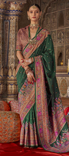 Green color Saree in Art Silk fabric with Printed work