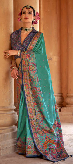 Green color Saree in Art Silk fabric with Printed work