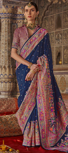 Blue color Saree in Art Silk fabric with Printed work