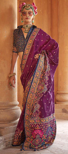 Purple and Violet color Saree in Art Silk fabric with Printed work
