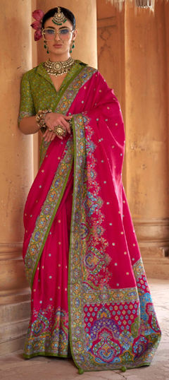 Pink and Majenta color Saree in Art Silk fabric with Printed work