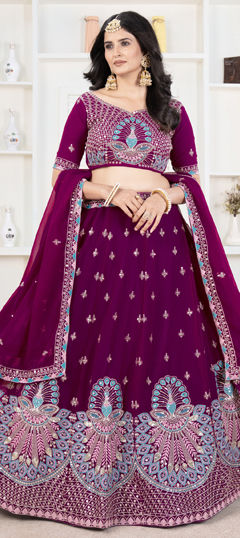 Purple and Violet color Lehenga in Faux Georgette fabric with Embroidered, Sequence, Thread work