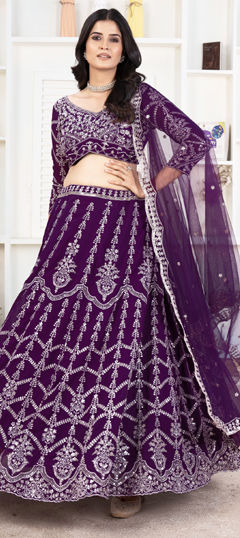 Blue color Lehenga in Faux Georgette fabric with Embroidered, Sequence, Thread work
