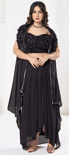 Black and Grey color Lehenga in Georgette fabric with Self work