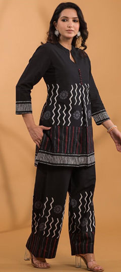 Black and Grey color Co-ords Set in Cotton fabric with Printed work