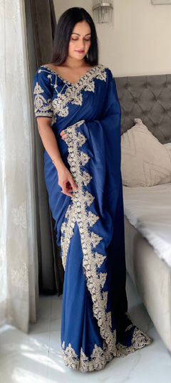 Green color Saree in Art Silk fabric with Embroidered, Thread work