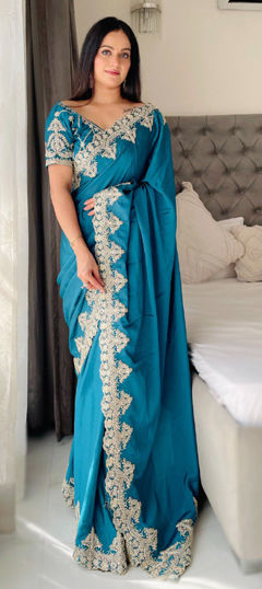 Green color Saree in Art Silk fabric with Embroidered, Thread work