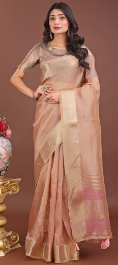 Pink and Majenta color Saree in Organza Silk fabric with Weaving work