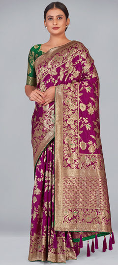 Pink and Majenta color Saree in Banarasi Silk fabric with Weaving, Zari work