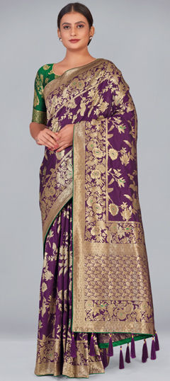 Purple and Violet color Saree in Banarasi Silk fabric with Weaving, Zari work