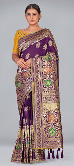 Purple and Violet color Saree in Banarasi Silk fabric with Weaving work