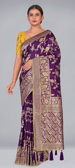 Purple and Violet color Saree in Banarasi Silk fabric with Weaving work