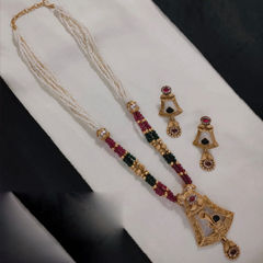 Gold Rodium Polish Multicolor color Pendant in Copper studded with CZ Diamond, Kundan
