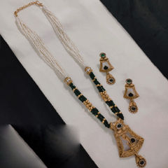 Gold Rodium Polish Green color Pendant in Copper studded with CZ Diamond, Kundan