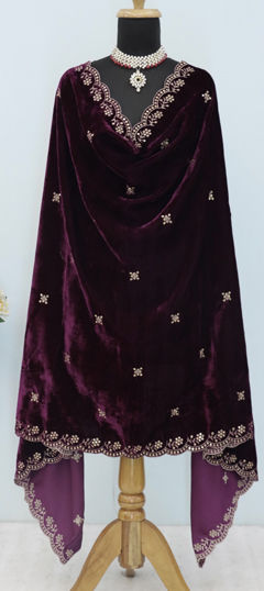 Purple and Violet color Dupatta in Velvet fabric with Embroidered, Sequence work