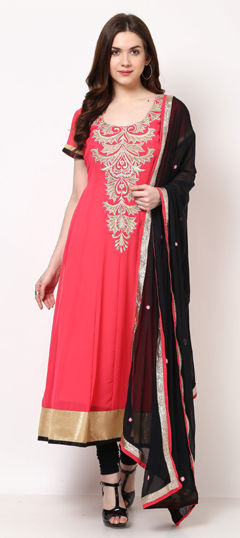 Pink and Majenta color Salwar Kameez in Georgette fabric with Embroidered, Patch, Thread work