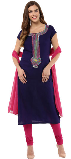 Blue color Salwar Kameez in Rayon fabric with Embroidered, Patch, Thread work