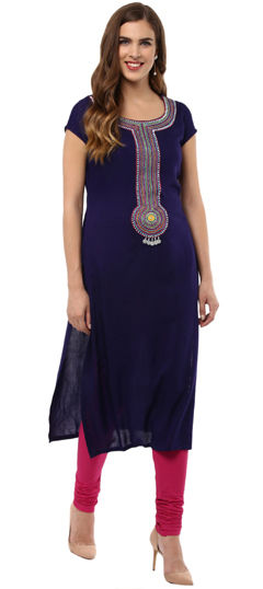 Blue color Salwar Kameez in Rayon fabric with Embroidered, Patch, Thread work