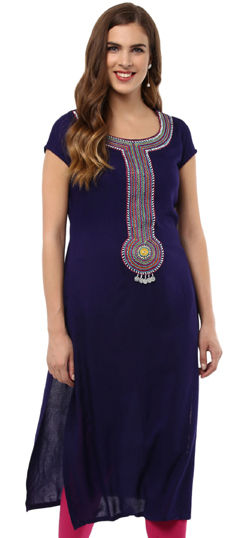 Blue color Kurti in Rayon fabric with Embroidered, Patch, Thread work