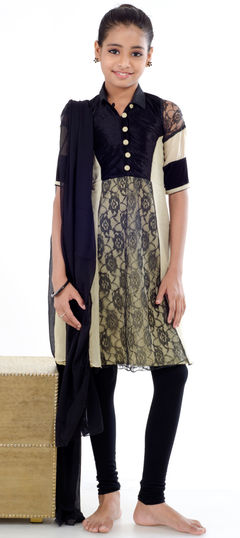 Beige and Brown, Black and Grey color Kids Salwar in Georgette, Net, Velvet fabric with Lace, Patch, Valvet work : 200612