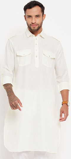 White and Off White color Kurta in Blended Cotton fabric with Thread work