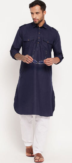 Blue color Kurta Pyjamas in Blended Cotton fabric with Thread work