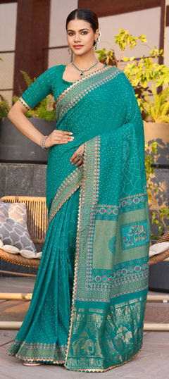 Blue color Saree in Cotton fabric with Foil Print work