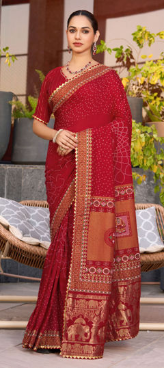 Red and Maroon color Saree in Cotton fabric with Foil Print work