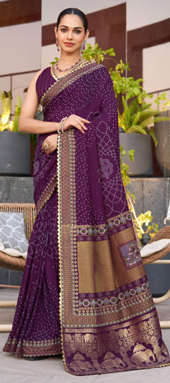 Purple and Violet color Saree in Cotton fabric with Foil Print work