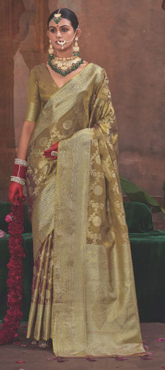Beige and Brown color Saree in Silk fabric with Weaving work